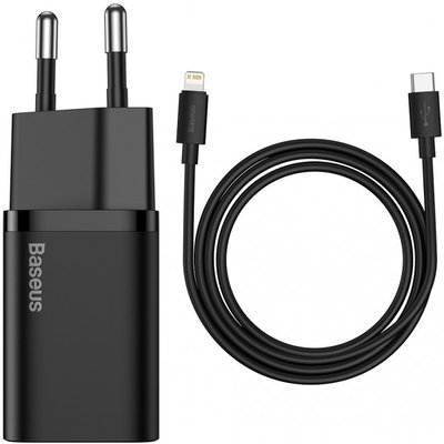 Мережевий зарядний пристрій Baseus Super Silicone PD Charger 20W (1Type-C) Black + Cable Type-C to Lightning black 1208 фото